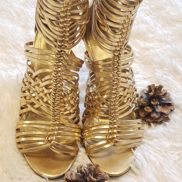 Carvela Multi Strap Gold Heels - Picture 3 of 5